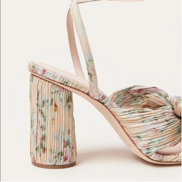 Loeffler Randall Camellia Pleated Bow Heels Ankle Strap Cream Floral 5.5 - Picture 3 of 13